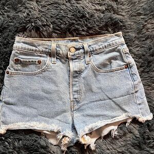 Levi's Blue Jean Shorts High-Waisted Frayed Hem
